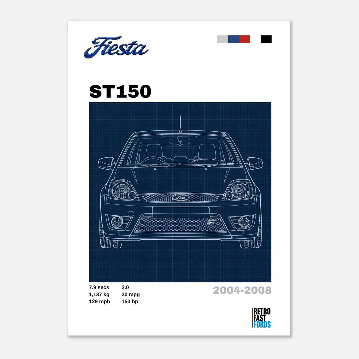 Ford Fiesta ST150 Retro Showroom Poster Retro Fast Fords