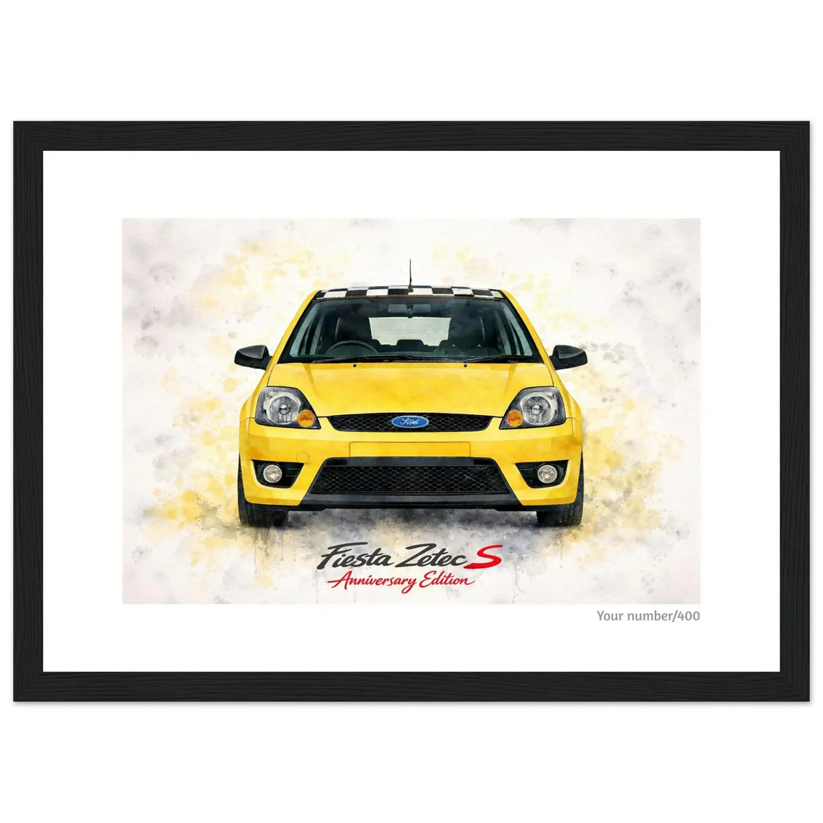 Yellow Anniversary Edition A4 Print - Add your number - Classic Semi-Glossy Paper Wooden Framed Poster Retro Fast Fords