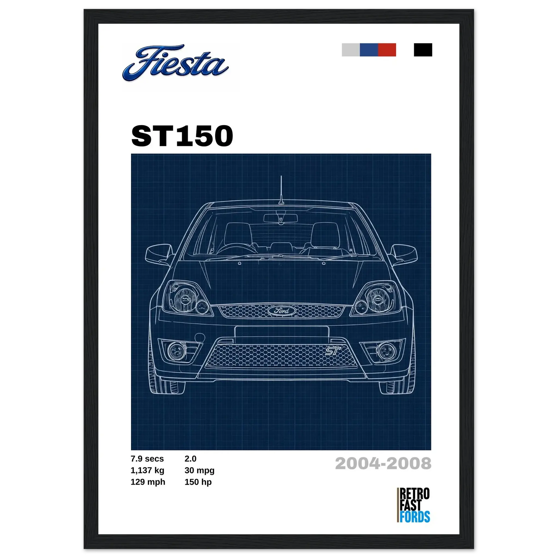Ford Fiesta ST150 Retro Showroom Wooden Framed Poster Retro Fast Fords