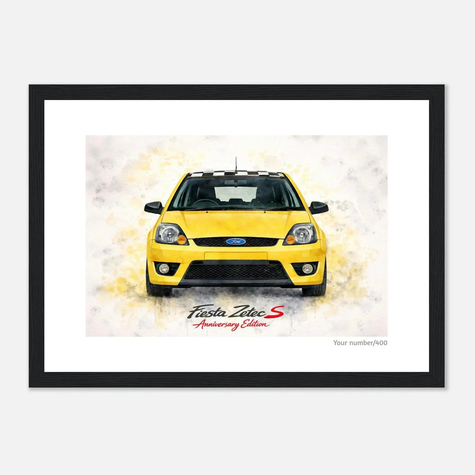 Yellow Anniversary Edition A4 Print - Add your number - Classic Semi-Glossy Paper Wooden Framed Poster Retro Fast Fords