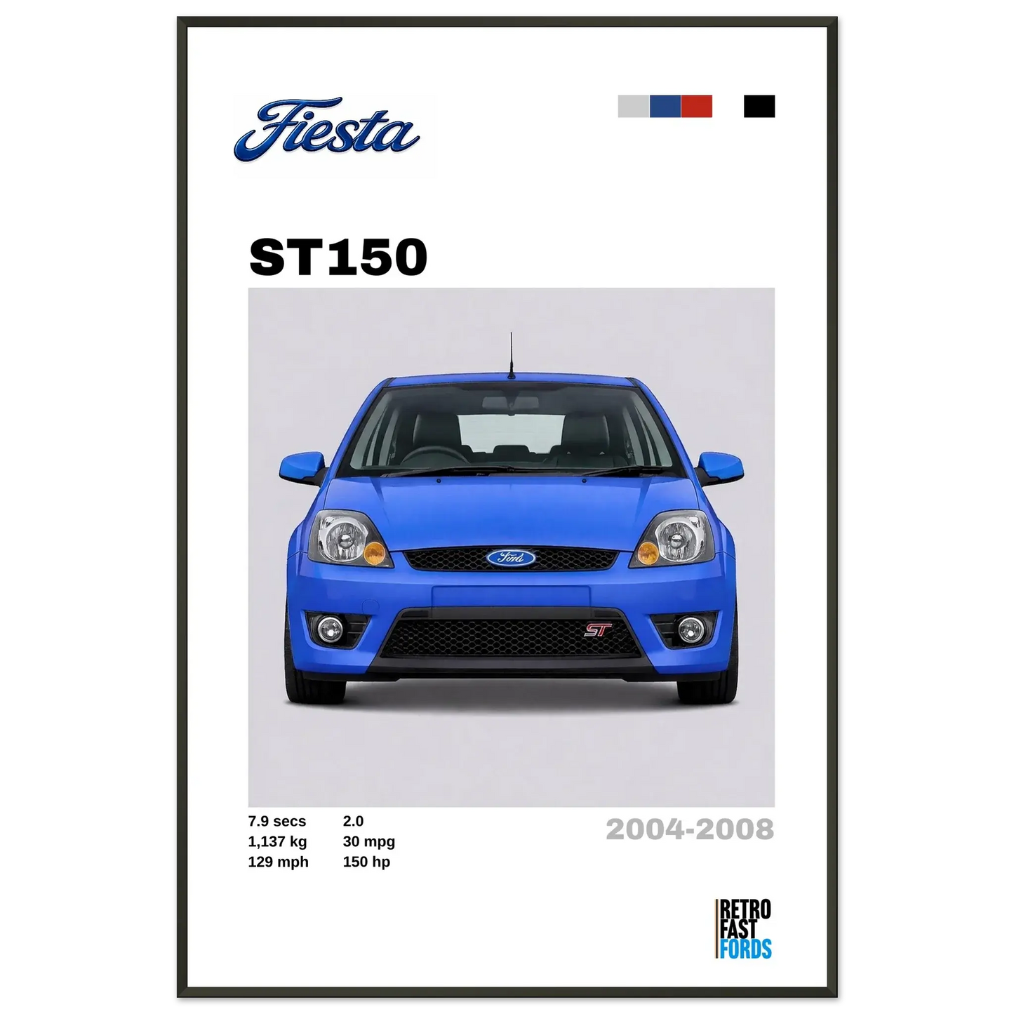 Ford Fiesta ST150 Blue Retro Showroom Metal Framed Poster Retro Fast Fords