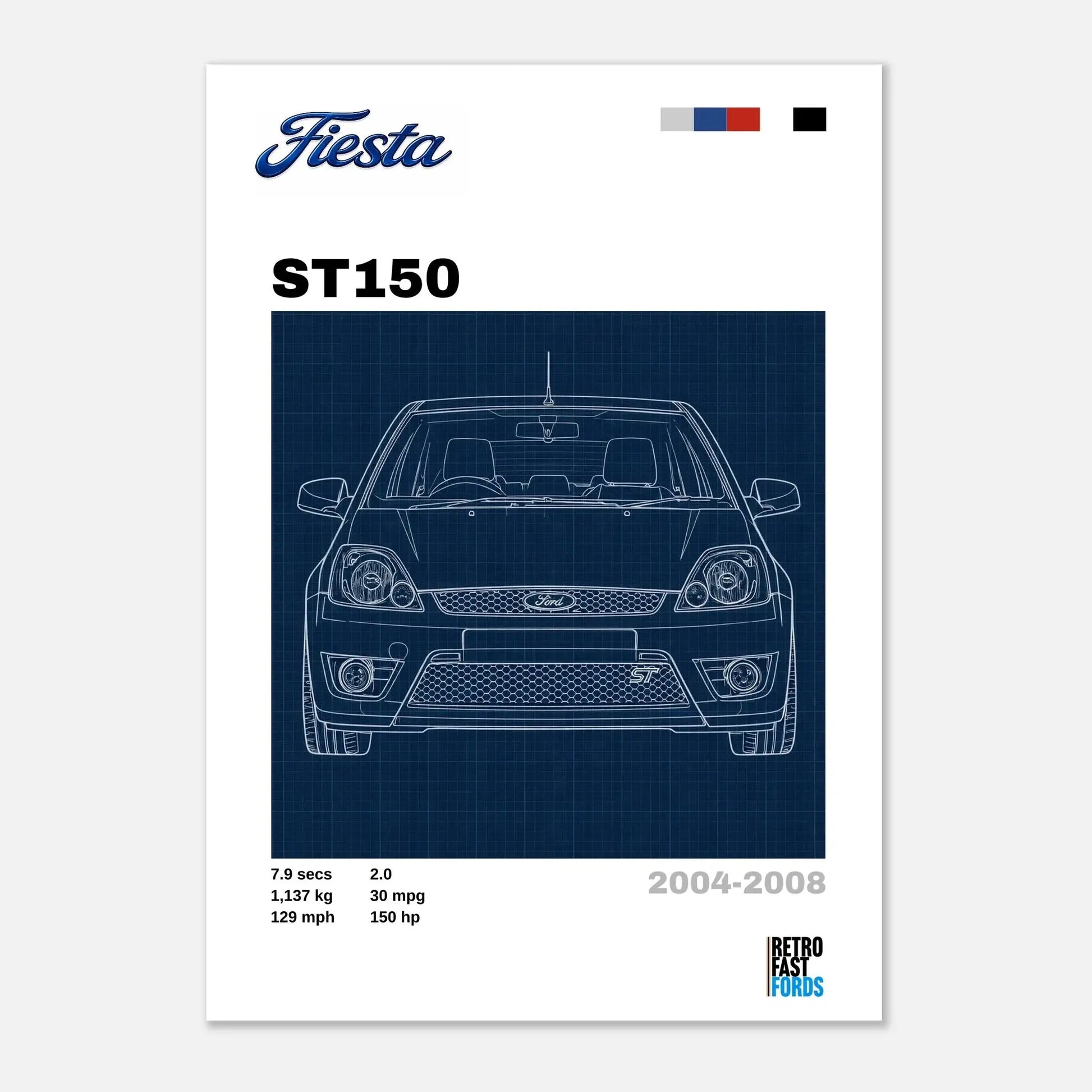 Ford Fiesta ST150 Retro Showroom Poster Retro Fast Fords