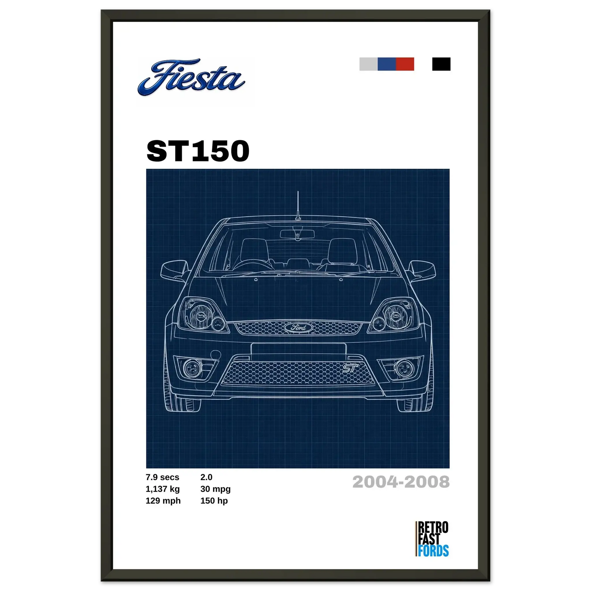 Ford Fiesta ST150 Retro Showroom Metal Framed Poster Retro Fast Fords