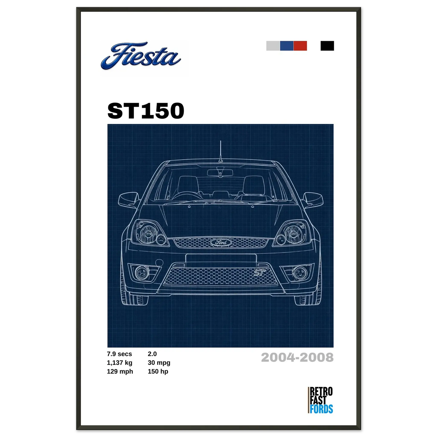 Ford Fiesta ST150 Retro Showroom Metal Framed Poster Retro Fast Fords