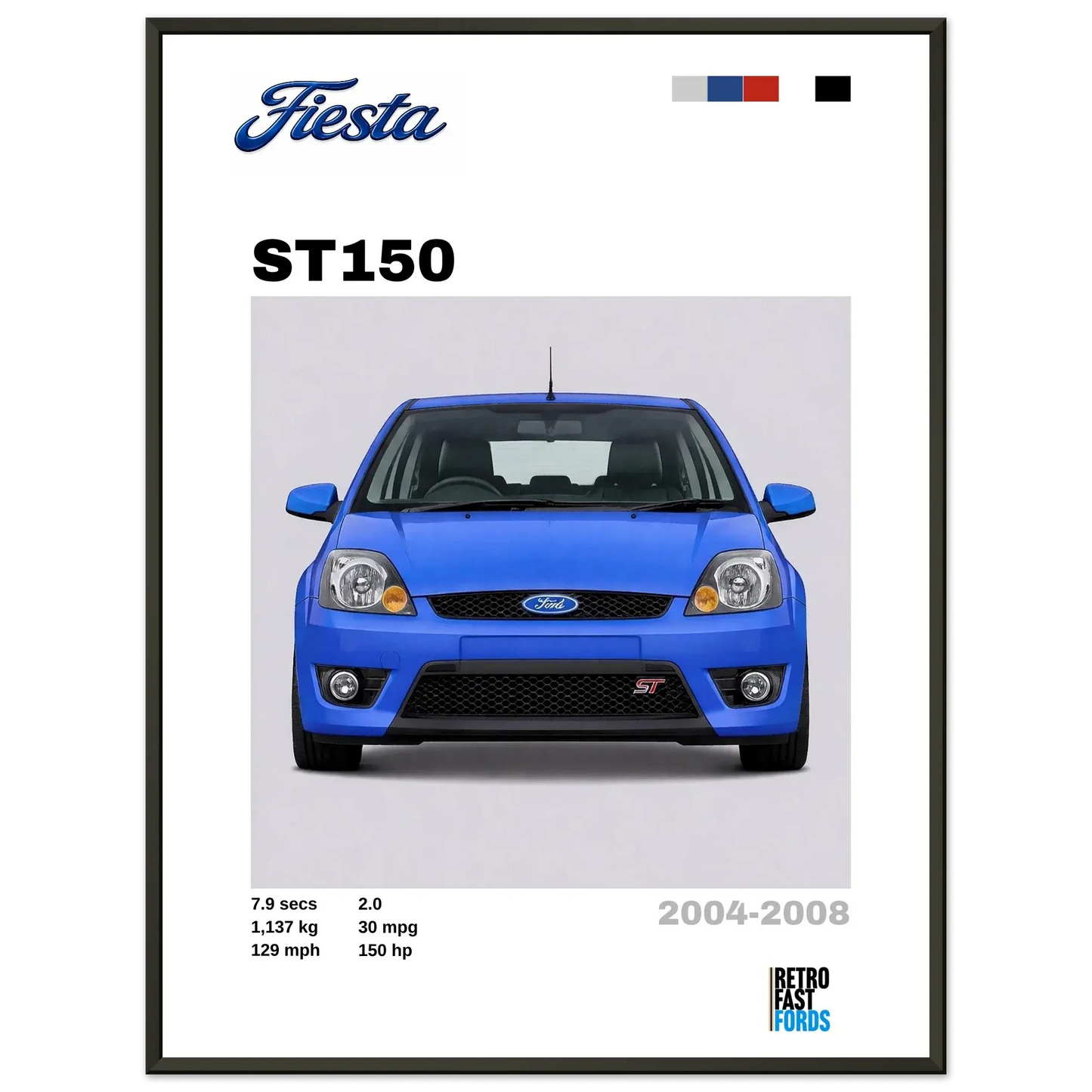 Ford Fiesta ST150 Blue Retro Showroom Metal Framed Poster Retro Fast Fords