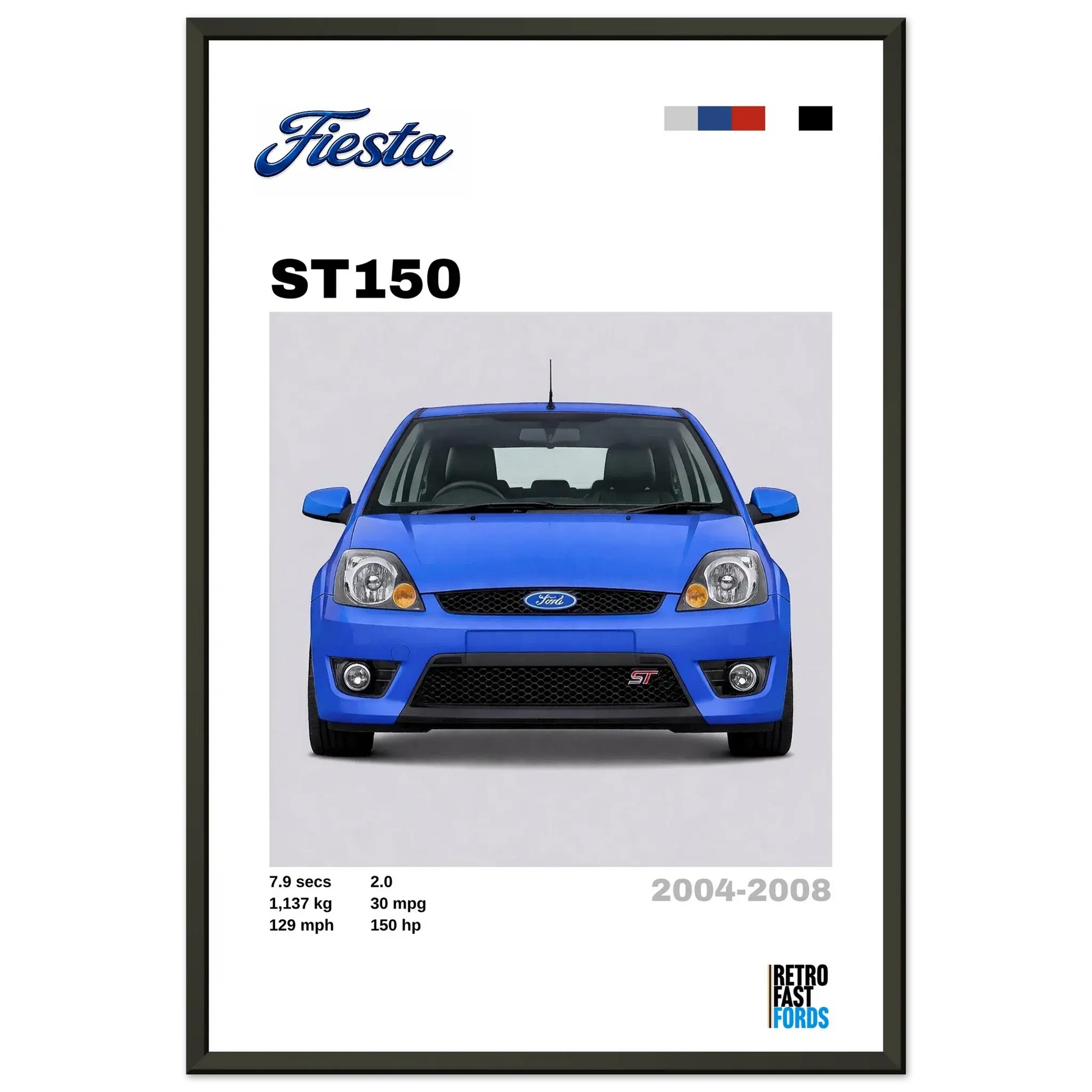 Ford Fiesta ST150 Blue Retro Showroom Metal Framed Poster Retro Fast Fords