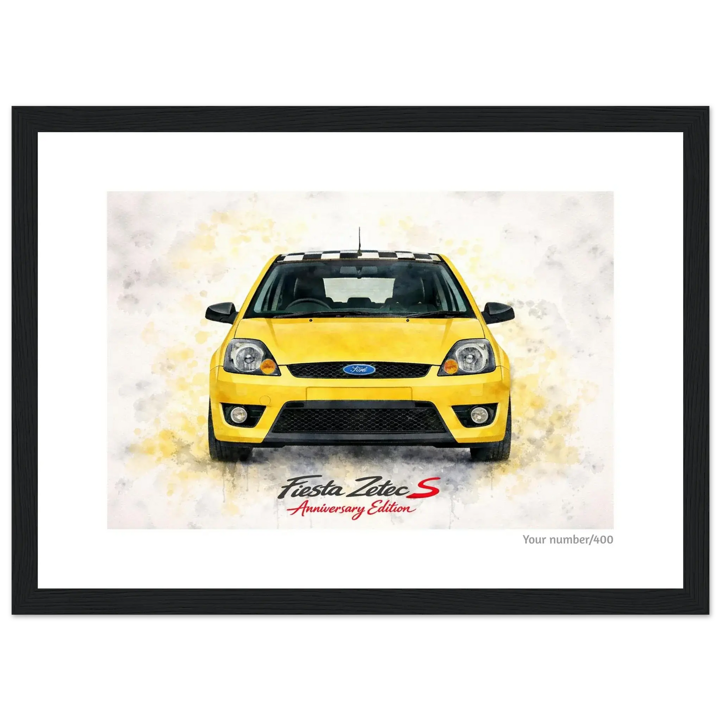 Yellow Anniversary Edition A4 Print - Add your number - Classic Semi-Glossy Paper Wooden Framed Poster Retro Fast Fords