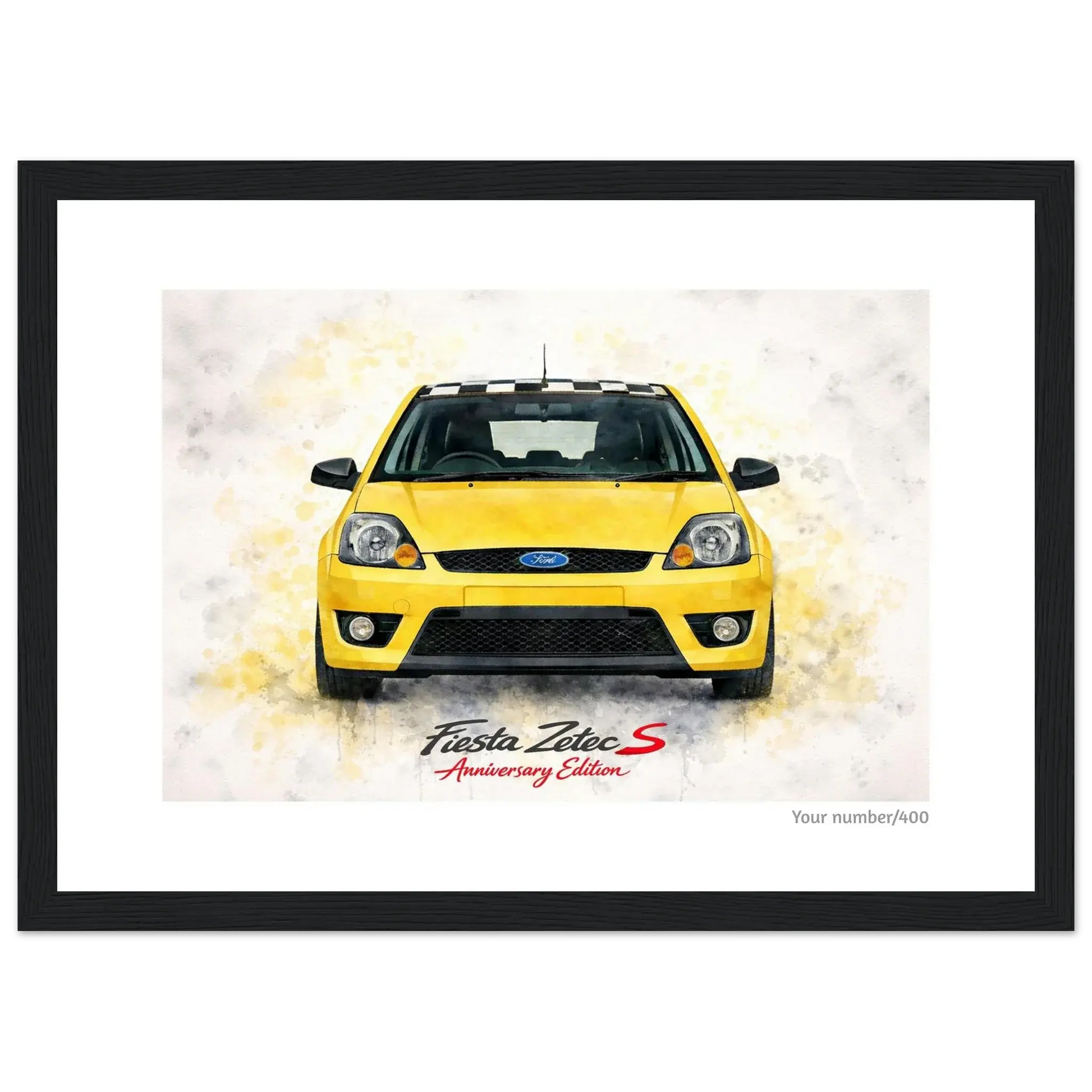 Yellow Anniversary Edition A4 Print - Add your number - Classic Semi-Glossy Paper Wooden Framed Poster Retro Fast Fords
