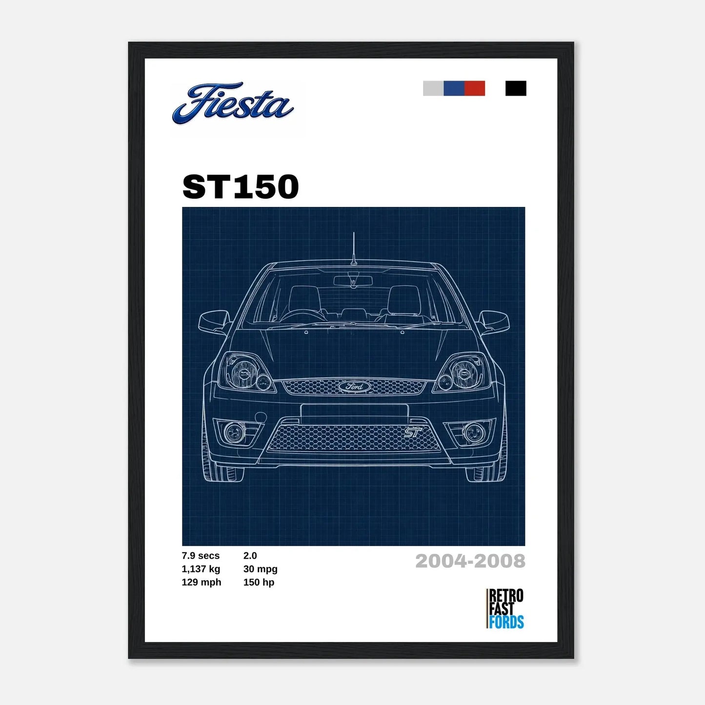 Ford Fiesta ST150 Retro Showroom Wooden Framed Poster Retro Fast Fords