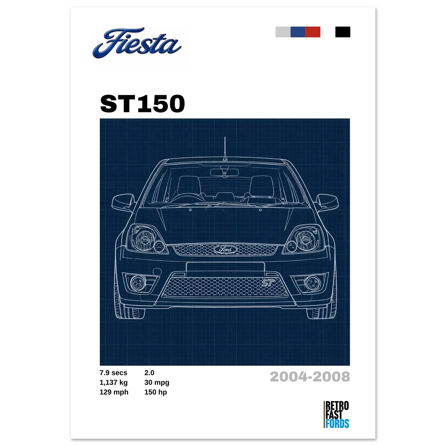 Ford Fiesta ST150 Retro Showroom Poster Retro Fast Fords